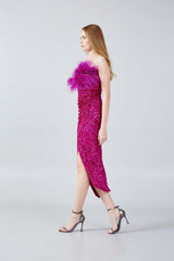 Jessica Fuchsia Sequin Feather Dress