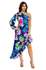 Kalani Floral Navy Blue Ruffle Midi Dress