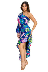 Kalani Floral Navy Blue Ruffle Midi Dress