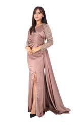 Marcia Taupe Long Sleeves Gown