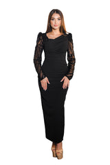 Mariah Black Embellished Long Sleeves Midi Dress