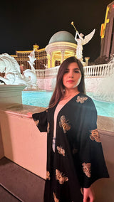 Black and Golden Butterfly Kimono Abaya