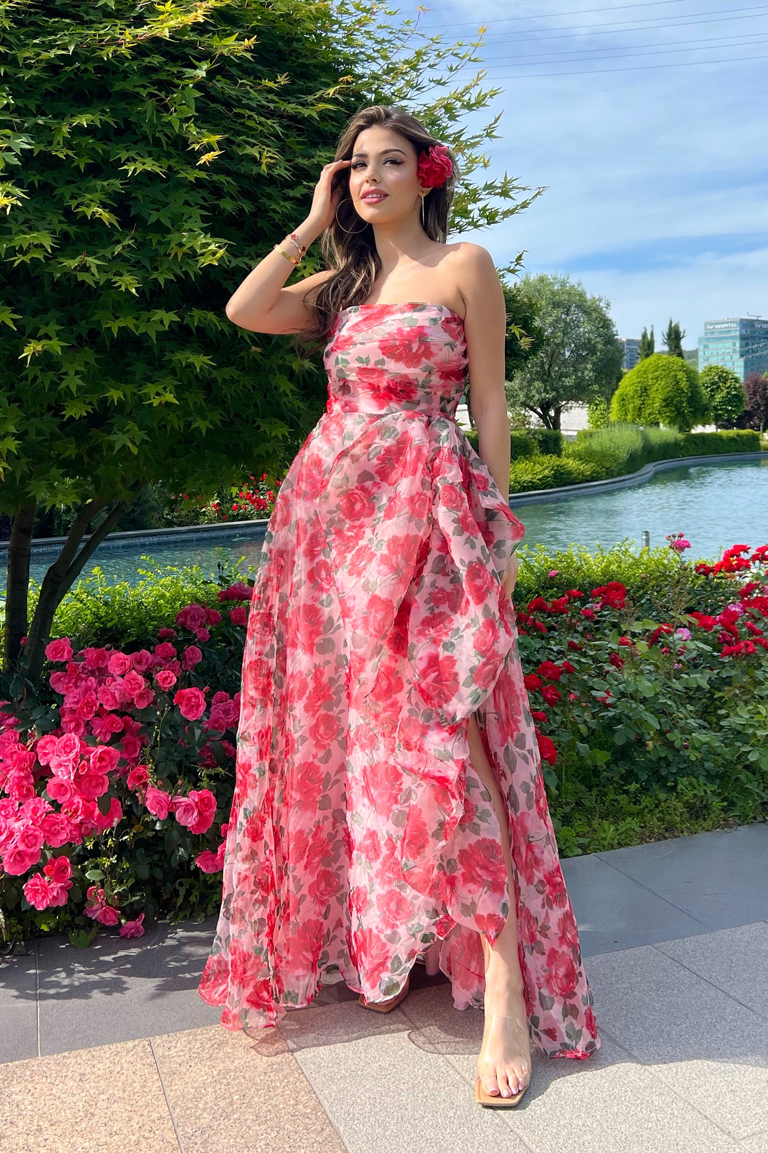 Randa Floral Print Pink Maxi Dress with Straps S Randa Floral Print Pink Maxi Dress with Straps S