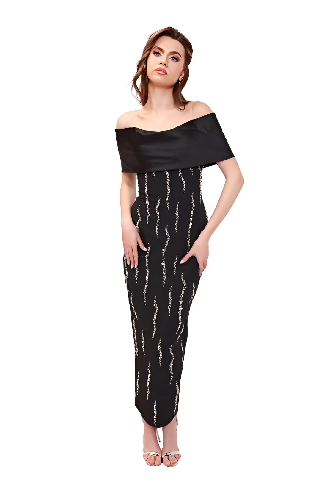 AREA STARS Raya Long Sleeve Rib Midi Dress
