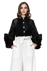 Shauna Black Ruffled Sleeves Top