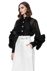 Shauna Black Ruffled Sleeves Top