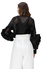 Shauna Black Ruffled Sleeves Top