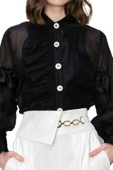 Shauna Black Ruffled Sleeves Top