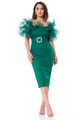 Joselyn Green Organza Ruffle Midi Dress
