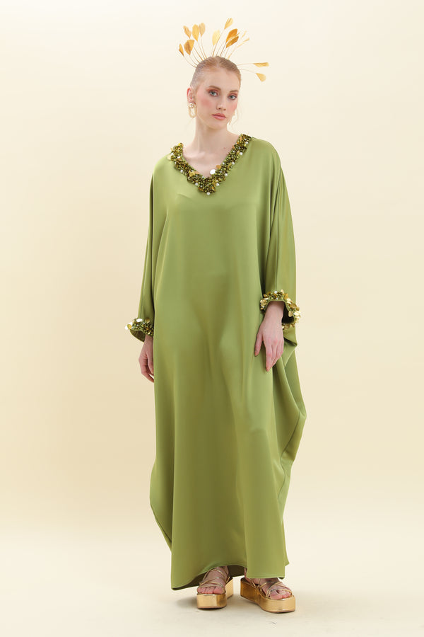 Savannah Chartreuse Green Caftan Dress