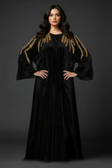 Wiqar Gold Embellished Abaya Kimono