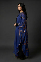 Zahab Blue Arabic Calligraphy Abaya Kimono