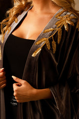 Zendaya Gray Embroidered Velvet Abaya