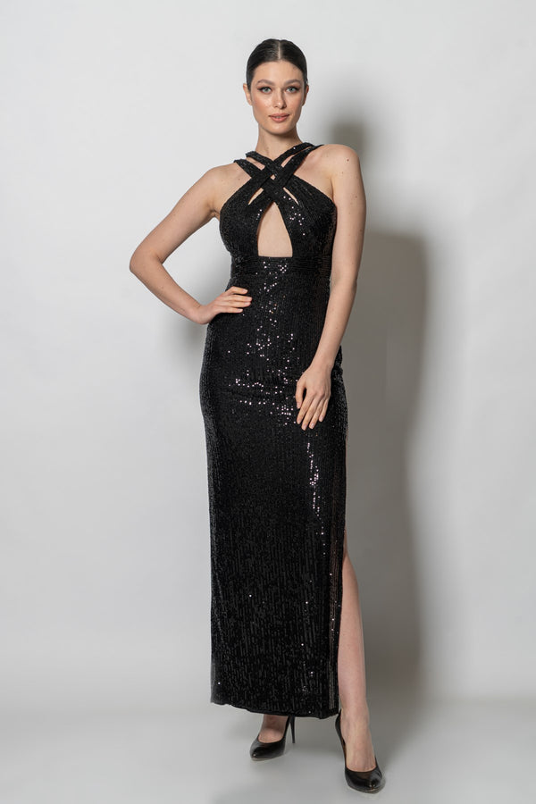 Cleo Black Sequin Gown