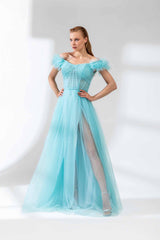 Diala Turquoise Tulle Gown