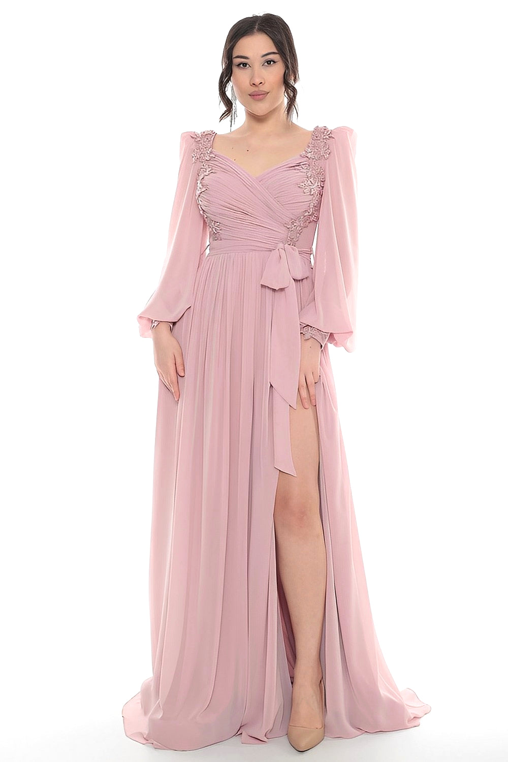 Blush pink maxi dress with sleeves best sale