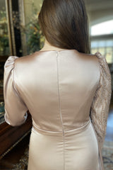 Petra Taupe Gold Satin Gown