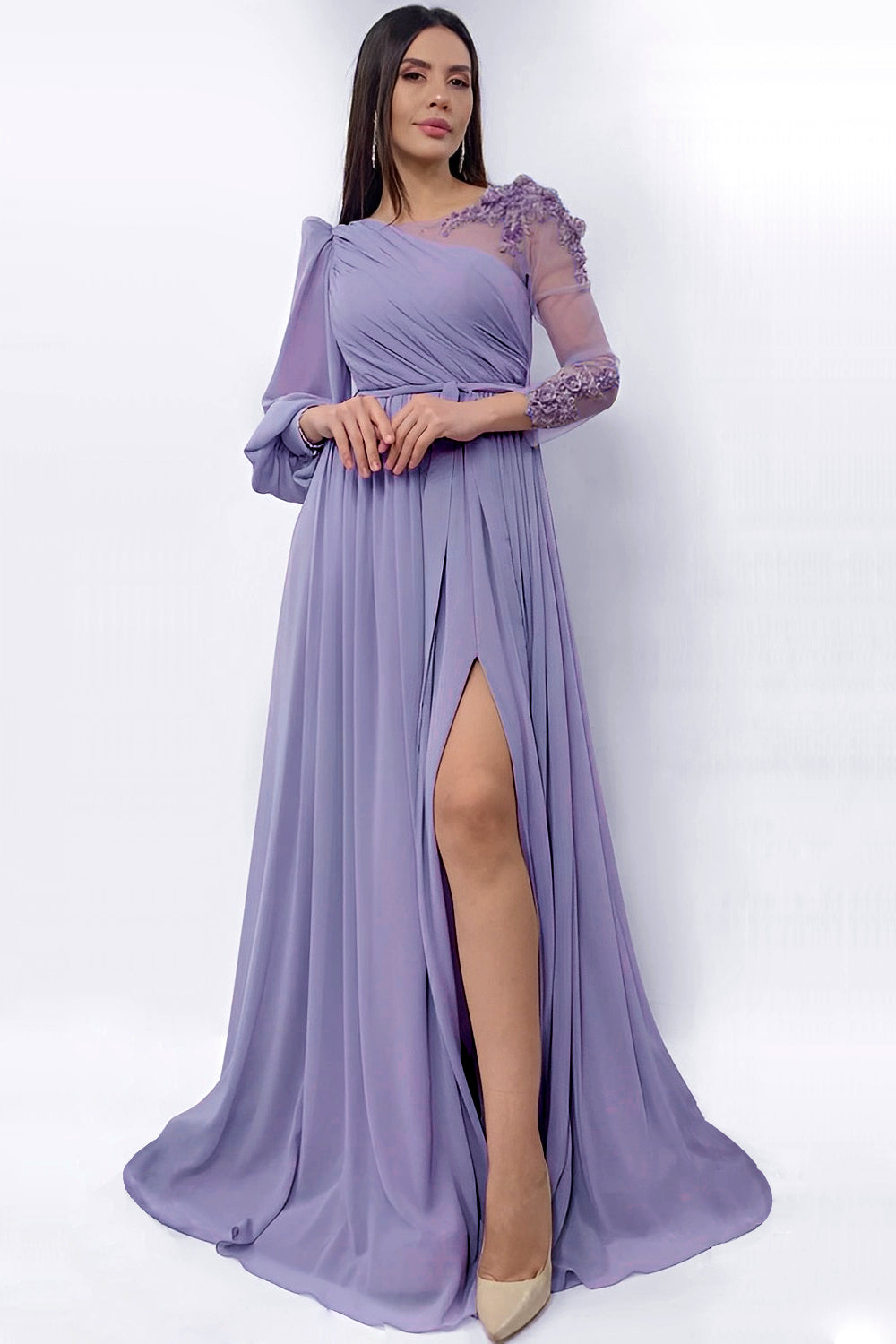 Salma Lilac Floral Flower Embroidery Long Sleeves Maxi Dress 2/4