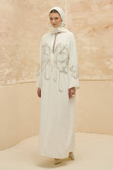Rafif White Embellished Abaya Kimono