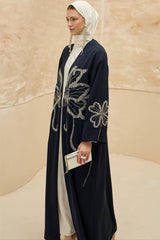 Rafif Navy Embellished Abaya Kimono