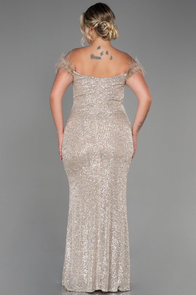 Mary Nude Silver Sequin Gown