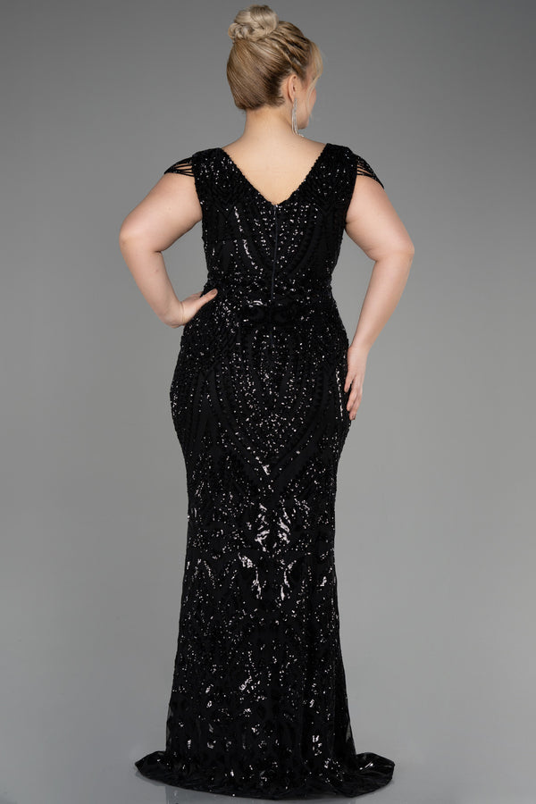 Milica Black V Neck Long Sequined Gown