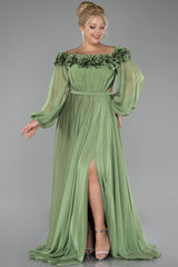 Courtney Floral Off Shoulder Sage Green Long Sleeves Gown