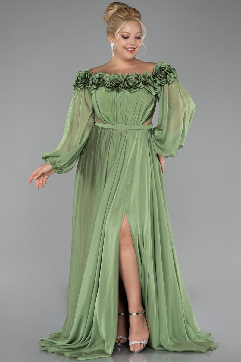 Courtney Floral Off Shoulder Sage Green Long Sleeves Gown