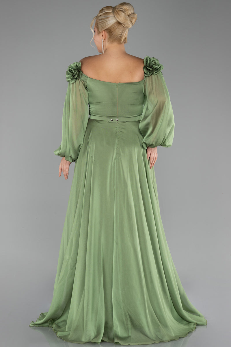 Courtney Floral Off Shoulder Sage Green Long Sleeves Gown