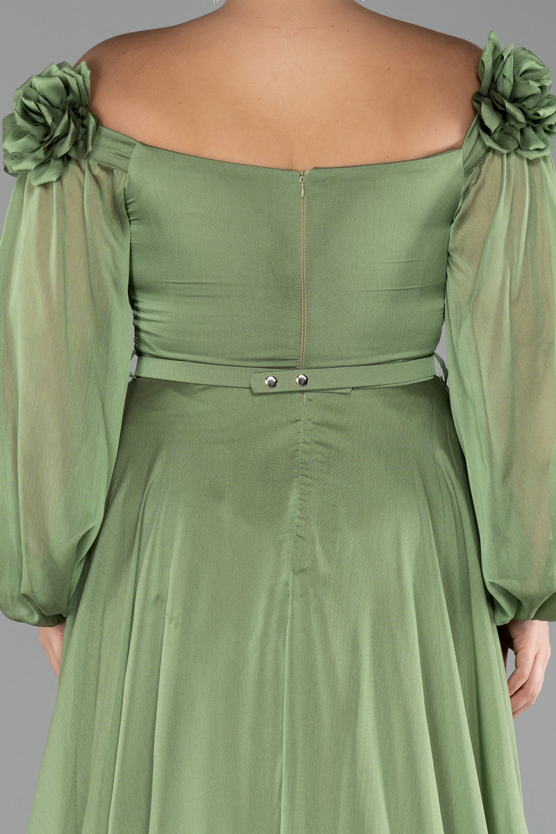 Courtney Floral Off Shoulder Sage Green Long Sleeves Gown