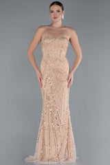 Sienna Gold Cape Sequin Beaded Gown