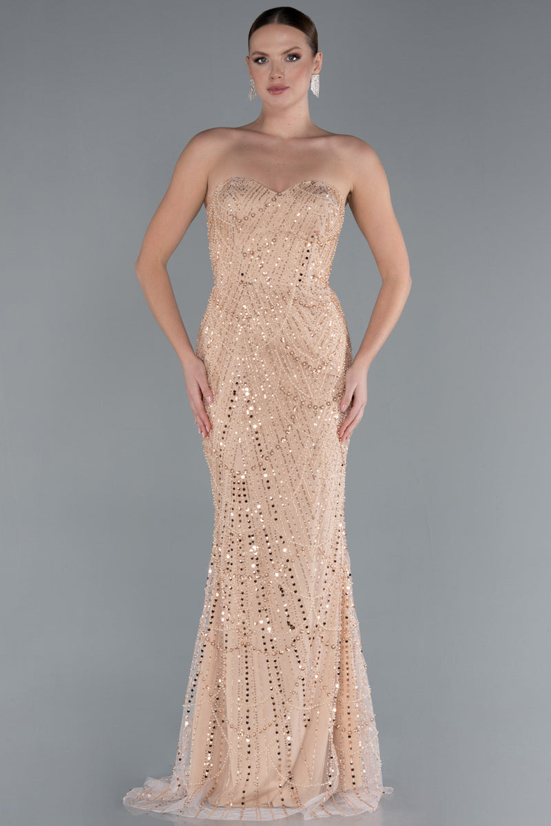 Sienna Gold Cape Sequin Beaded Gown