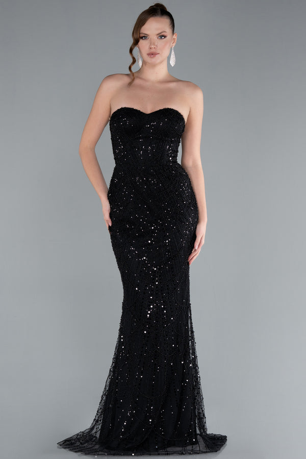 Sienna Black Cape Sequin Beaded Gown