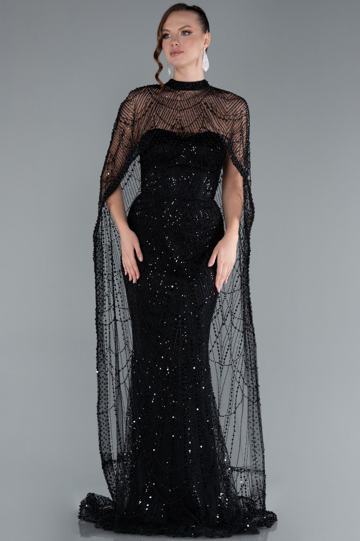 sequin cape dress Sienna Plus Size Black Cape Sequin Beaded Gown 12