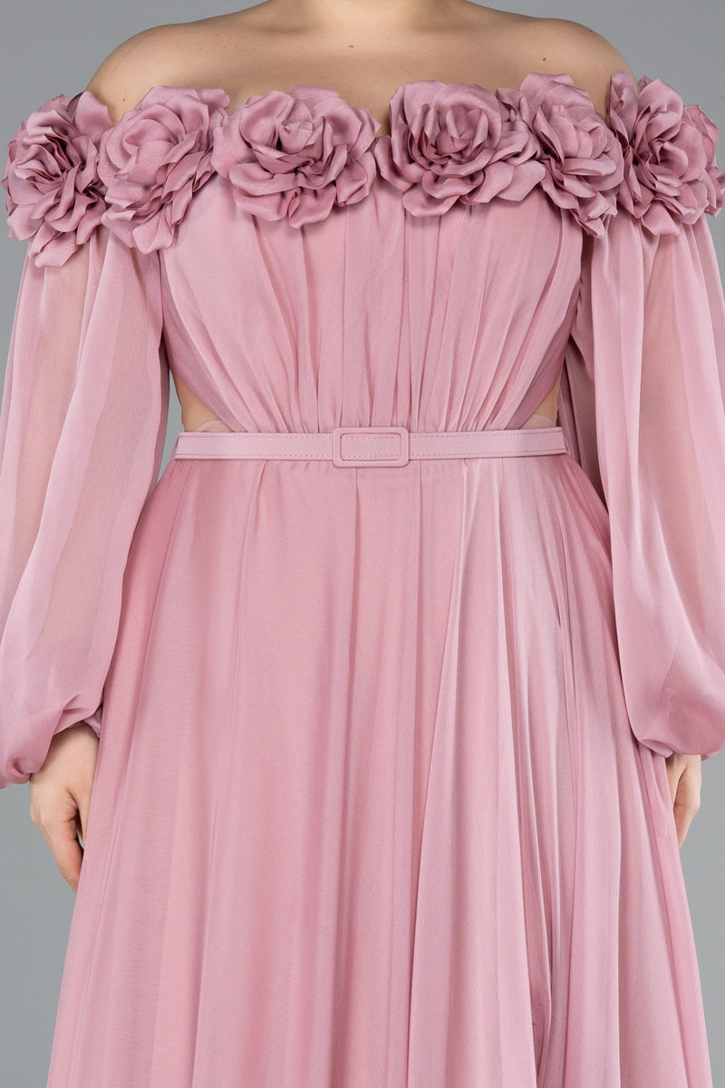 Courtney Floral Off Shoulder Pink Long Sleeves Gown