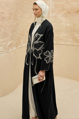 Rafif Black Embellished Abaya Kimono