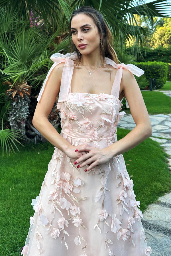 Tilley Pink 3D Floral Midi Dress