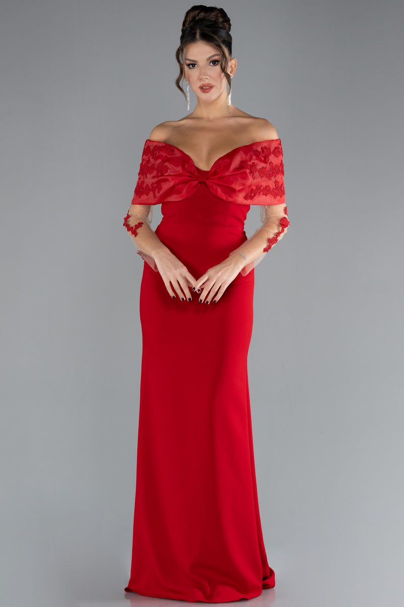 Lyra Red Laced Boat Neck Long Sleeve Fish Cut Gown unmatchedbyu Lyra Red Laced Boat Neck Long Sleeve Fish Cut Gown unmatchedbyu