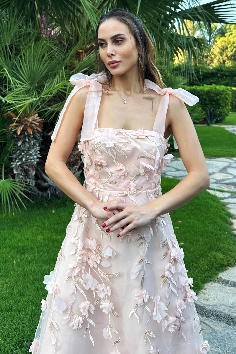 3d pink floral dress WEDTREND Women Pink Floral Prom Dress with Slit A-Line Off The Shoulder Corset Formal Dress with 3D Butterflies, Pink / US6