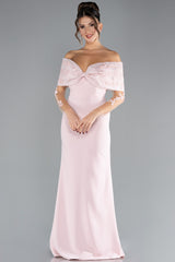 Lyra Pink Laced Boat Neck Long Sleeve Fish Cut Gown