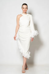 Rama White Feather Trim Dress