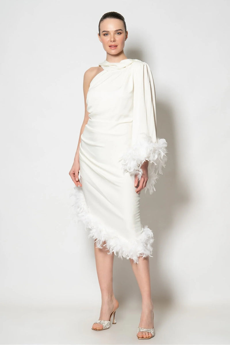 Rama White Feather Trim Dress