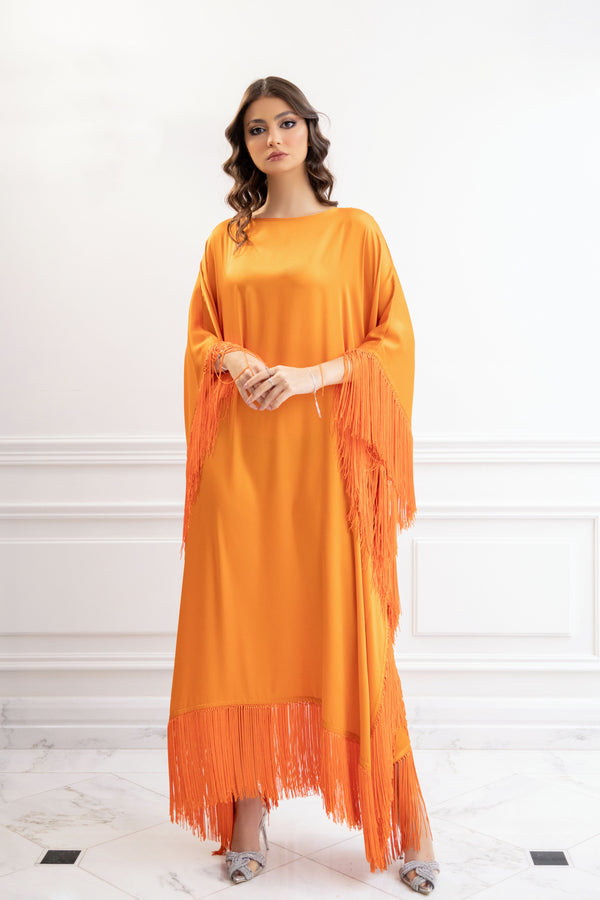 Latifa Fringe Orange Caftan Dress