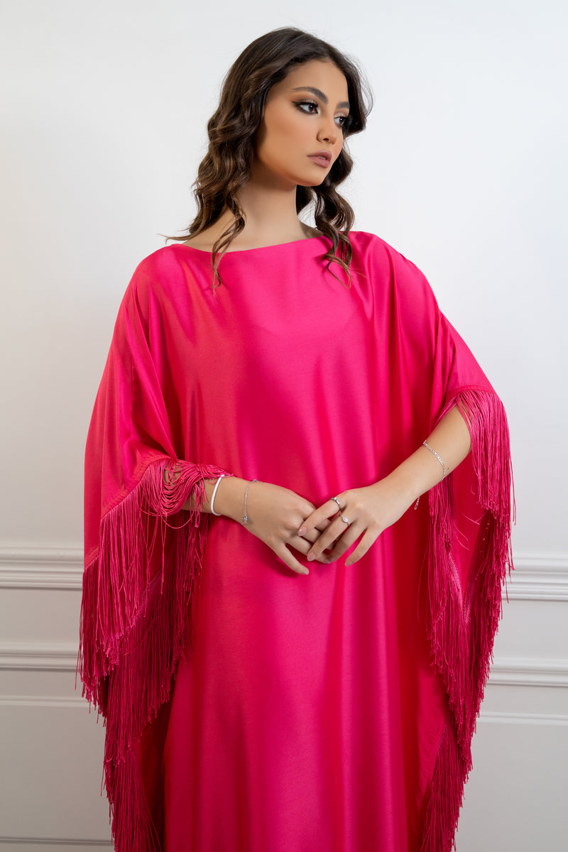 Latifa Fringe Fuchsia Caftan Dress