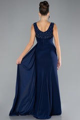 Heather Navy Long Evening Gown