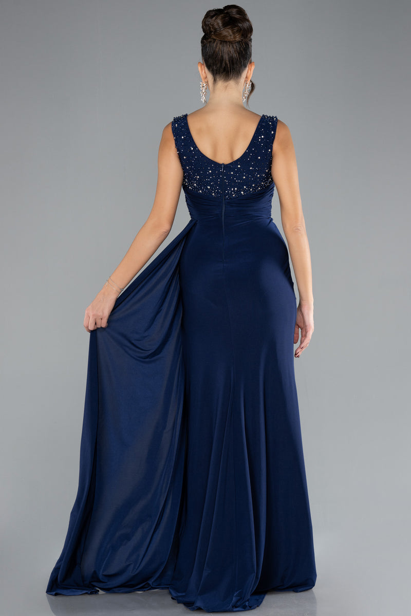 Heather Navy Long Evening Gown