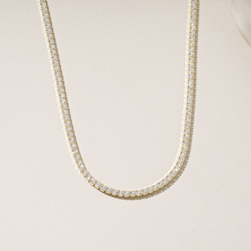 Tennis Chain 925 Sterling Silver 14k Gold Cubic Zirconia Necklace