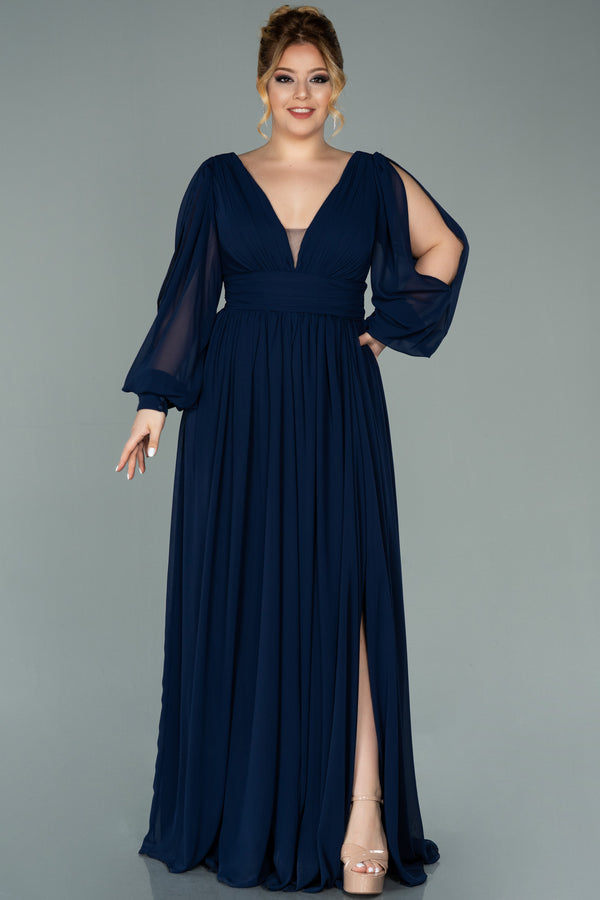 Dakota Navy Blue Long Sleeves Gown