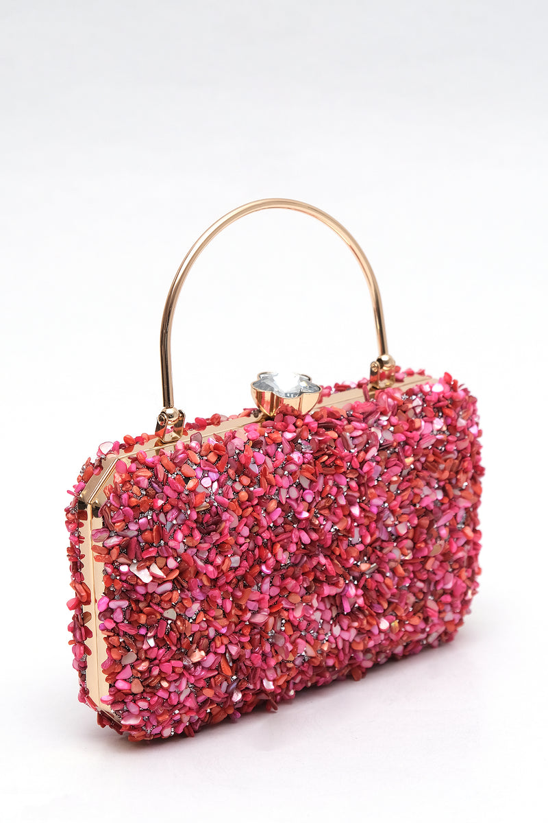 Fuchsia Crushed Stone Clutch