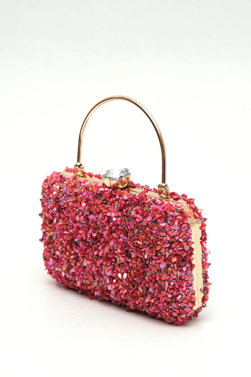 Fuchsia Crushed Stone Clutch